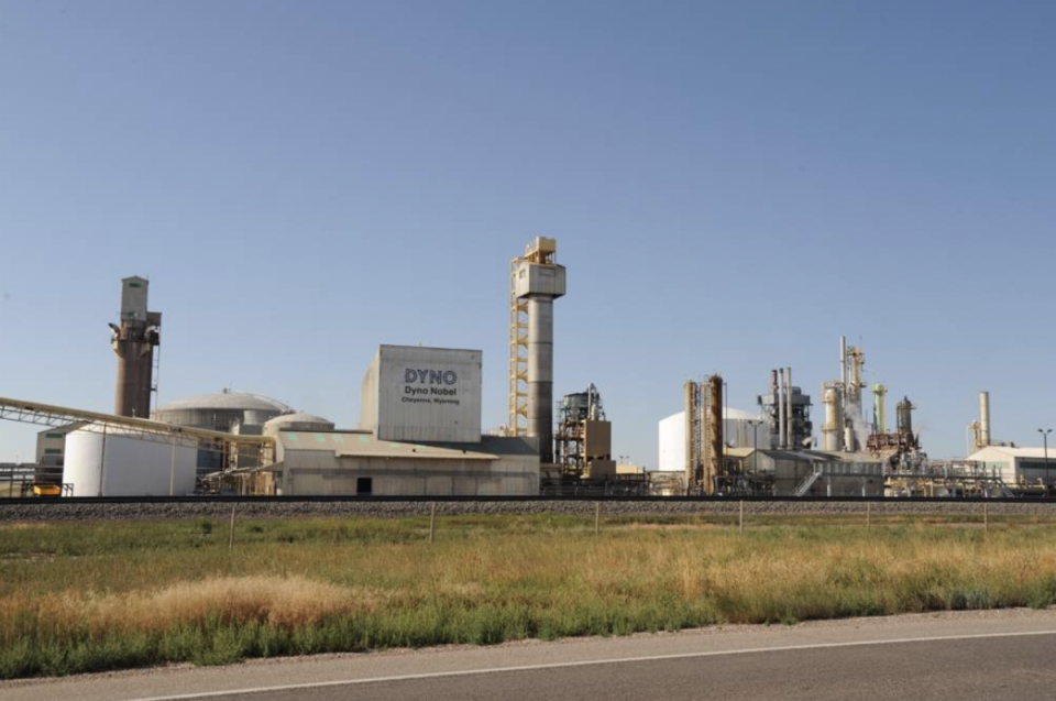 A 30-tonne shipment of ammonium nitrate produced at the Dyno Nobel plant near Cheyenne, above, vanished en route to California (The Center for Land Use Interpretation)