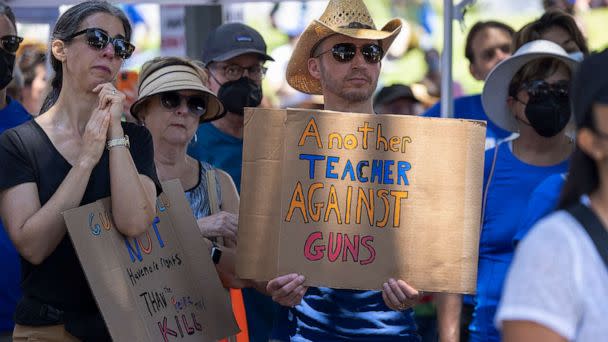 PHOTO: Teachers rally at the March for Our Lives protest on June 11, 2022 in Los Angeles. (David Mcnew/Getty Images, FILE)