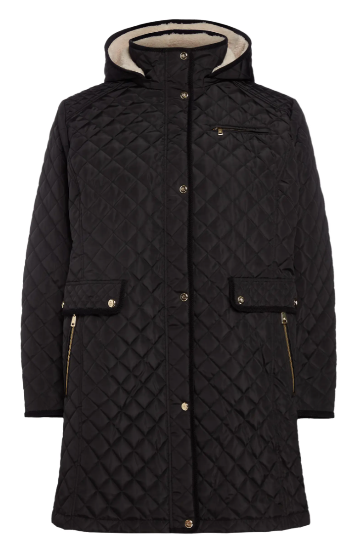 Lauren Ralph Lauren Quilted Coat with Faux Shearling Lining in Black (Photo via Nordstrom)