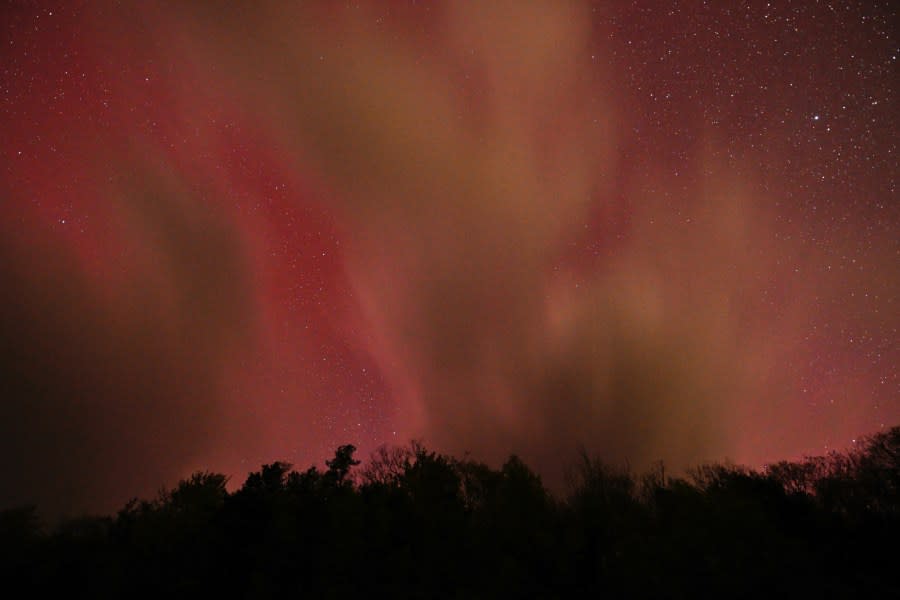 <em>MOUNT MITCHELL, UNITED STATES – MAY 10: Unusual sun activity created a G5 Geostorm on Earth sparks northern lights (Aurora Borealis) in Mount Mitchell, North Carolina, United States on May 10, 2024. (Photo by Peter Zay/Anadolu via Getty Images)</em>