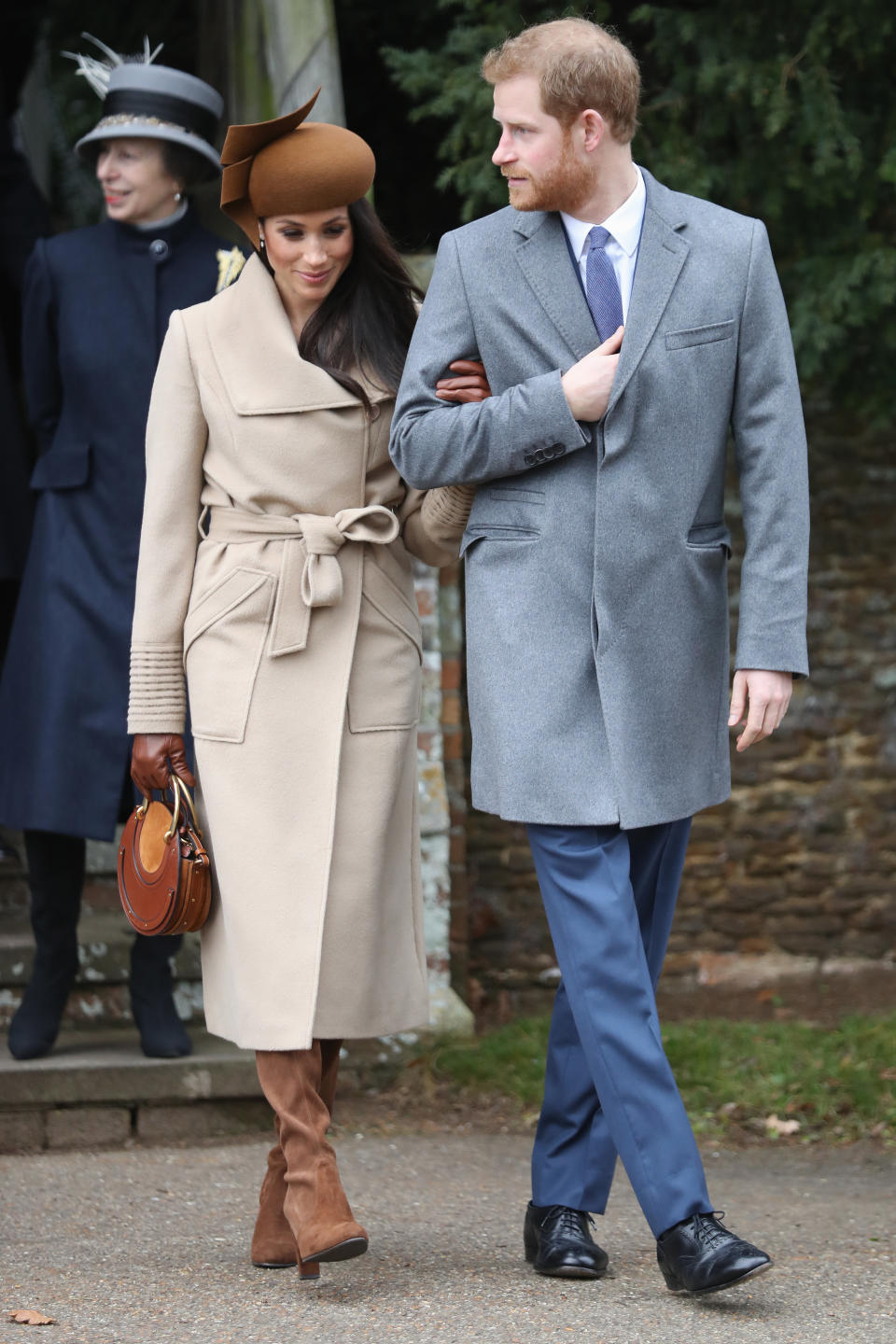 Meghan Markle wearing the Sentaler coat on Christmas Day on December 25, 2017. [Photo: Getty]