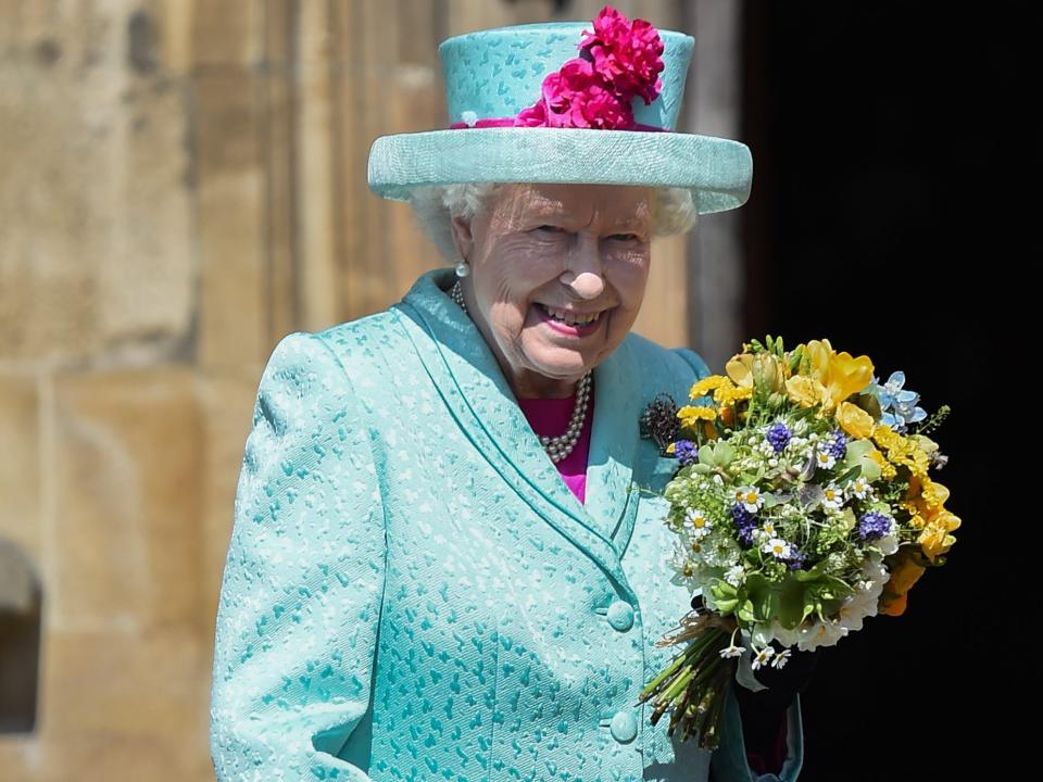 Queen Elizabeth II departs the Easter Sunday service at St George's Chapel on April 21, 2019