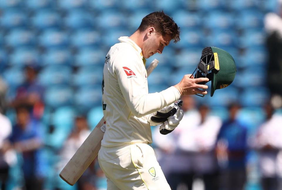 Matthew Renshaw of Australia walks off after he was dismissed by Ashwi (Getty Images)