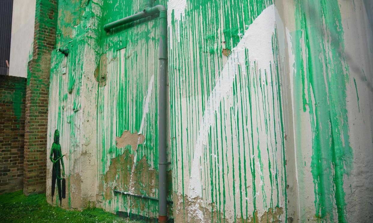 <span>The damage to the Banksy mural on the side of a residential building on Hornsey Road in Finsbury Park.</span><span>Photograph: Victoria Jones/PA</span>