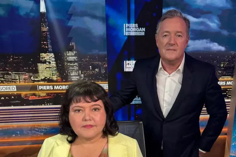 Piers Morgan and Fiona Harvey ahead of the show