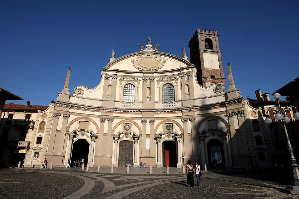 A view of the cathedral of Vigevano in Vigevano, Italy. Vigevano is a town in the province of Pavia, Lombardy. It is at the center of a district called Lomellina, a great rice-growing agricultural centre.