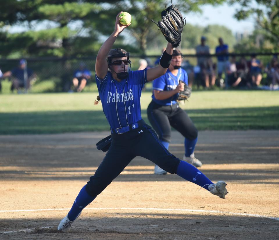 Erica Houge set a school record with 18 strikeouts during Collins-Maxwell's 4-2 loss to Newman Catholic in the 1A regional finals Monday at Collins.