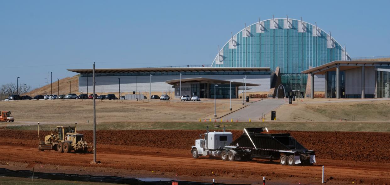 Construction progresses March 24 on the Chickasaw Nation OKANA Resort & Indoor Waterpark, situated next to the First Americans Museum along the Oklahoma River at Eastern Avenue in Oklahoma City.