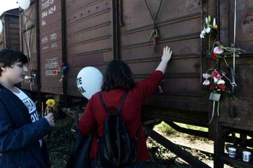 Flowers were placed on a train wagon at the city's old station