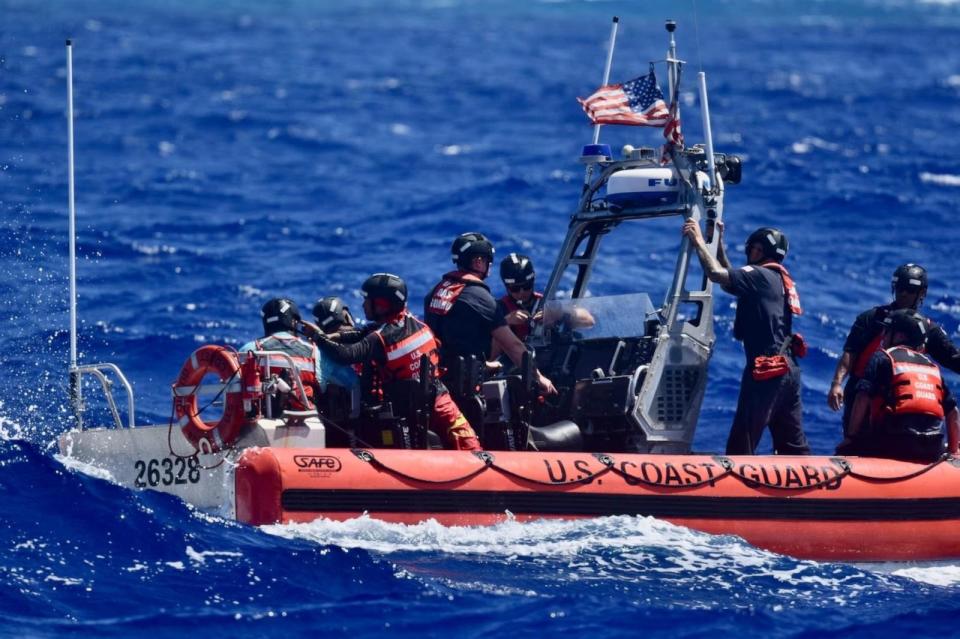 PHOTO: Three mariners were rescued on April 9, 2024, thanks to the coordination of U.S. Coast Guard Forces Micronesia/Sector Guam and the U.S. Navy, after being stranded on Pikelot Atoll, Yap State, Federated States of Micronesia (FSM). (United States Coast Guard News)