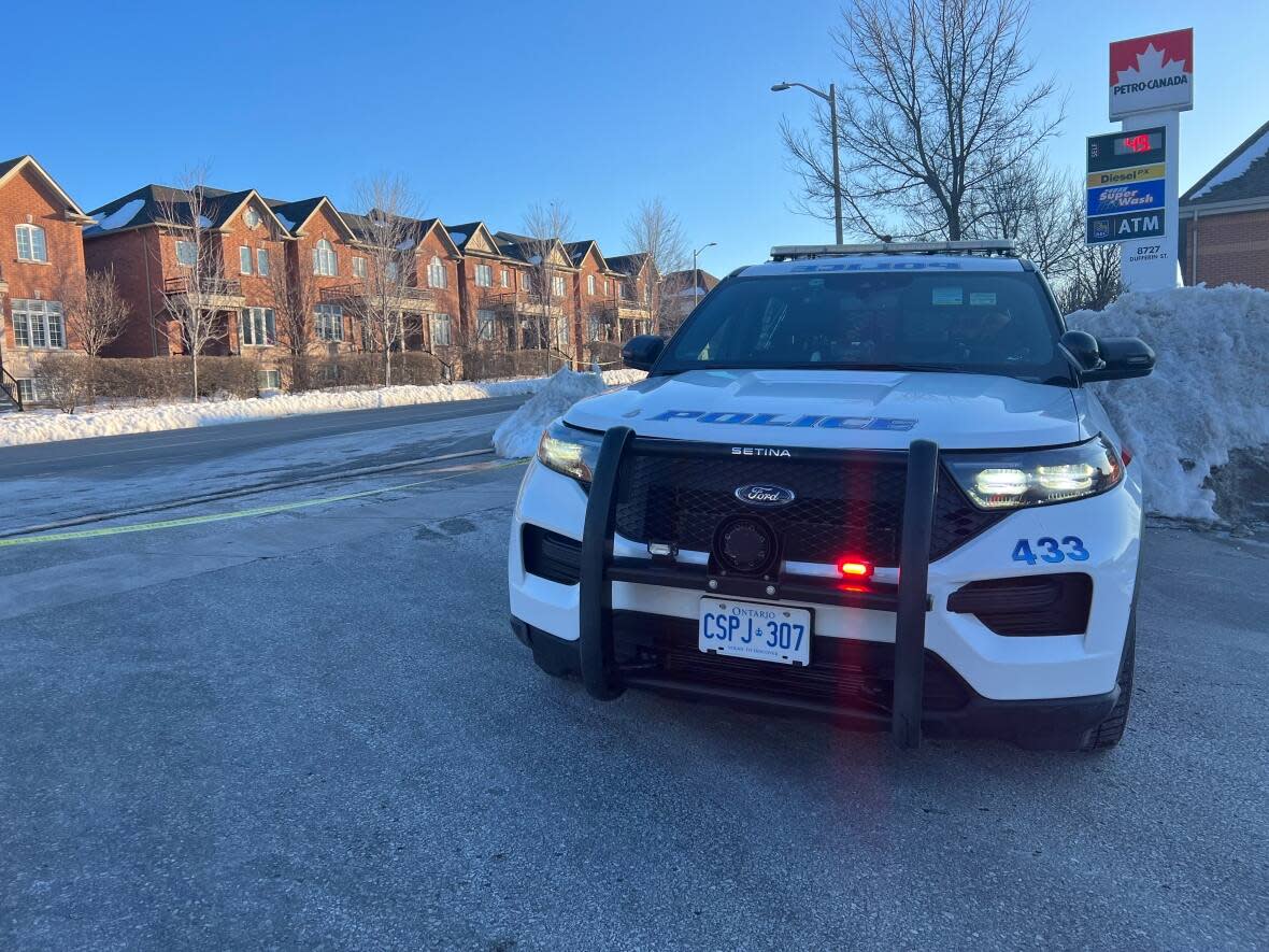 The scene of the fatal shooting in Vaughan early Thursday morning. (Robert Krbavac/CBC - image credit)