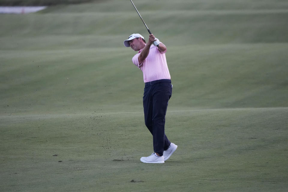 Sean O'Hair hits off the 18th fairway during the first round of the PGA Zurich Classic golf tournament at TPC Louisiana in Avondale, La., Thursday, April 20, 2023. (AP Photo/Gerald Herbert)