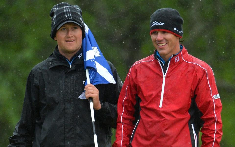 A young Brooks Koepka in action on the Challenge Tour in 2013 with caddie Mike Thompson - Getty Images Europe