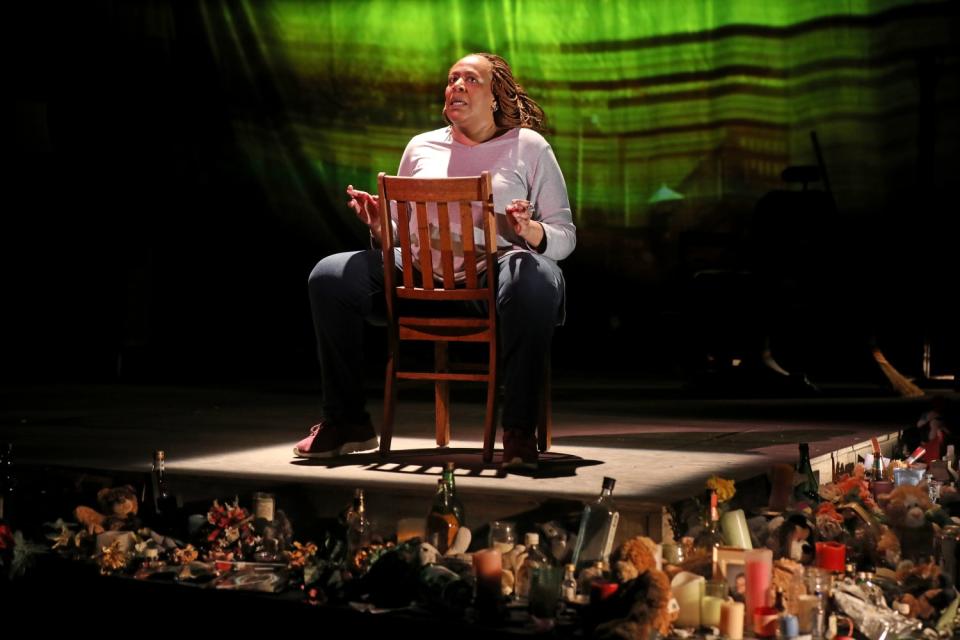 Dael Orlandersmith portrays Paul, a 17-year-old Black high school student, in "Until the Flood"