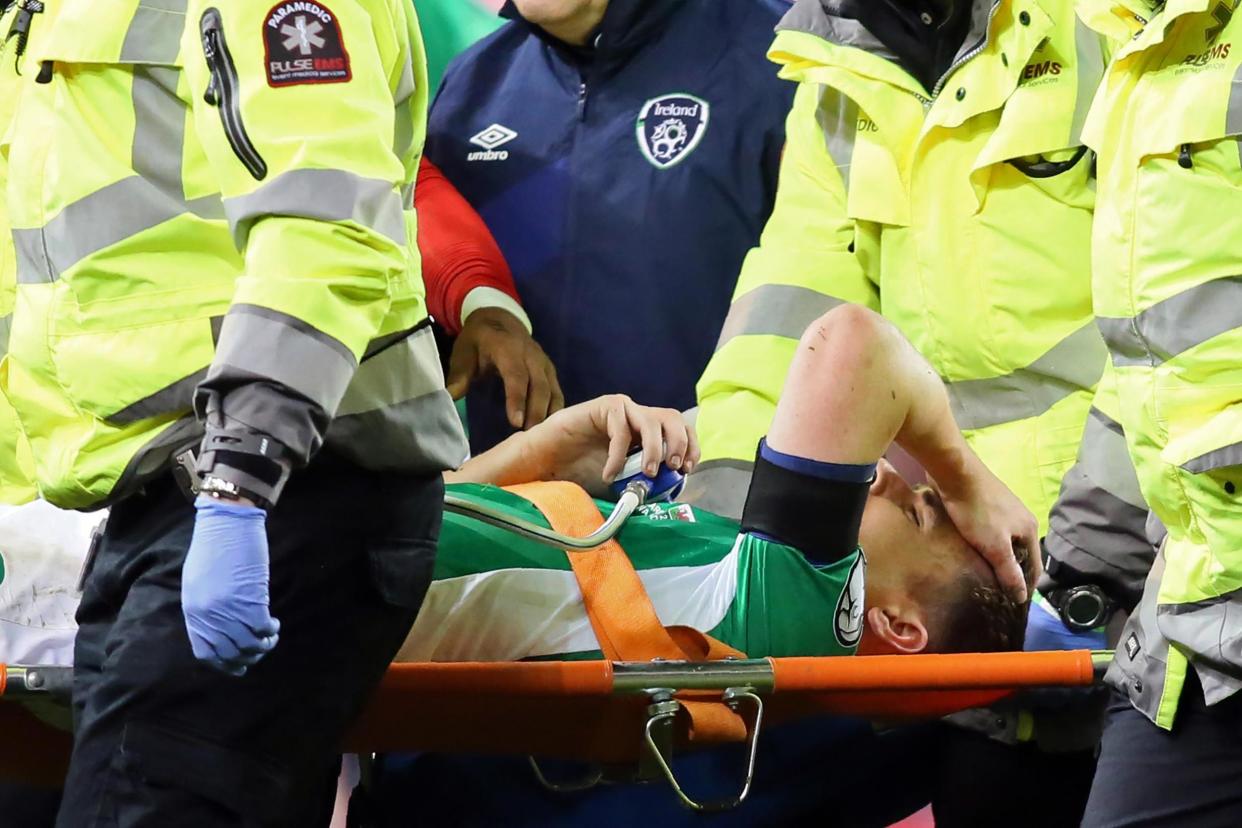 Horror injury | Seamus Coleman is due to undergo surgery after suffering a double leg break: PAUL FAITH/AFP/Getty Images
