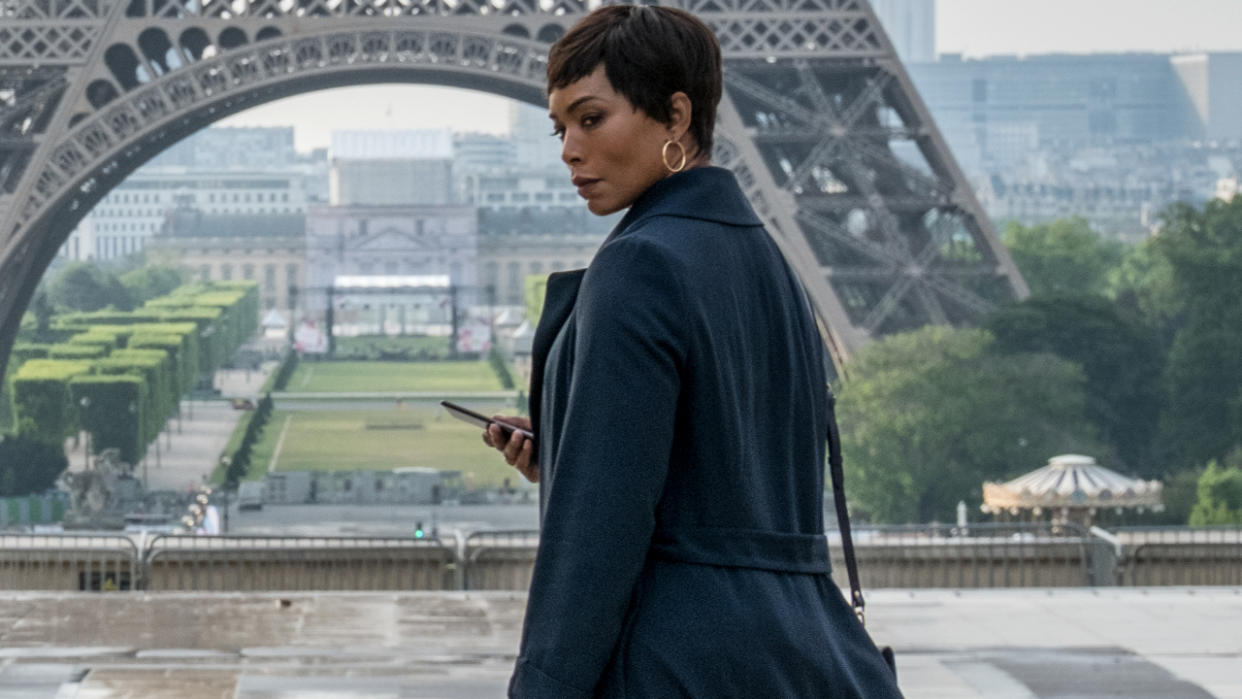  Angela Bassett turns cryptically in front of the Eiffel Tower in Mission: Impossible - Fallout. 