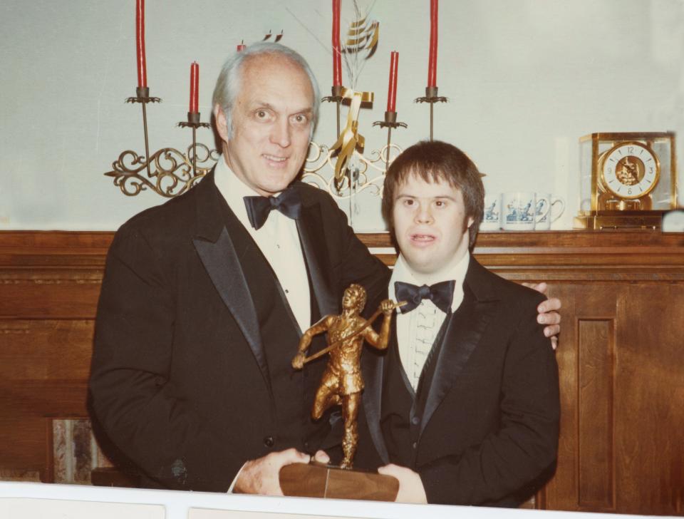 Carl Erskine with son, Jimmy, the night Erskine was awarded Special Olympics' highest honor, the Spirit of the Special Olympics.