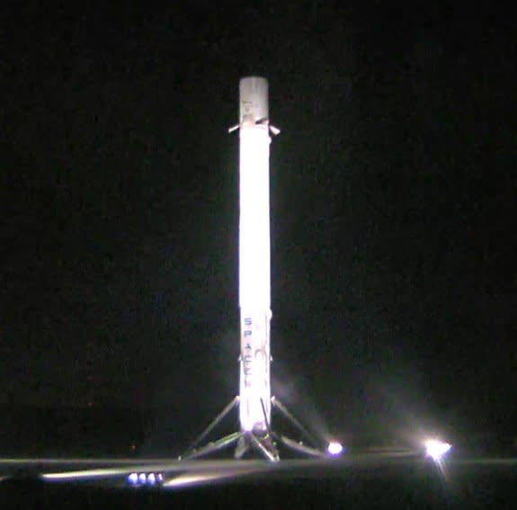 A close-up view of SpaceX's Falcon 9 first stage shortly after it touched down on July 18, 2016.