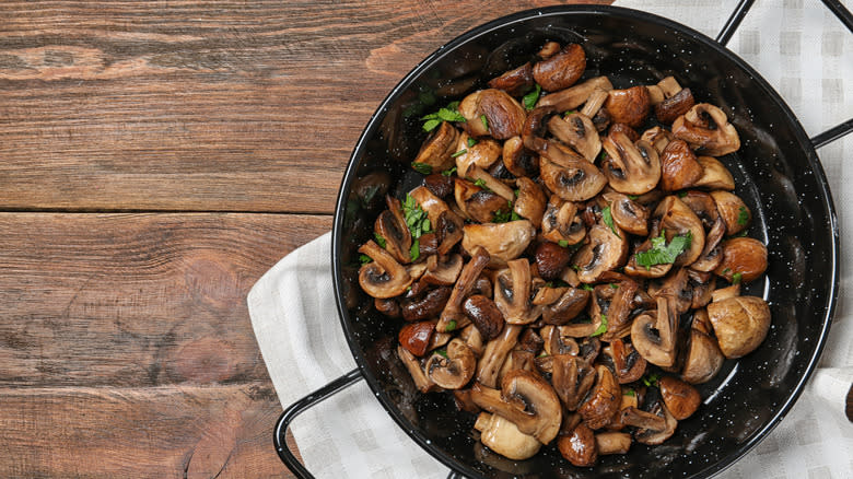 Mushrooms in black pan