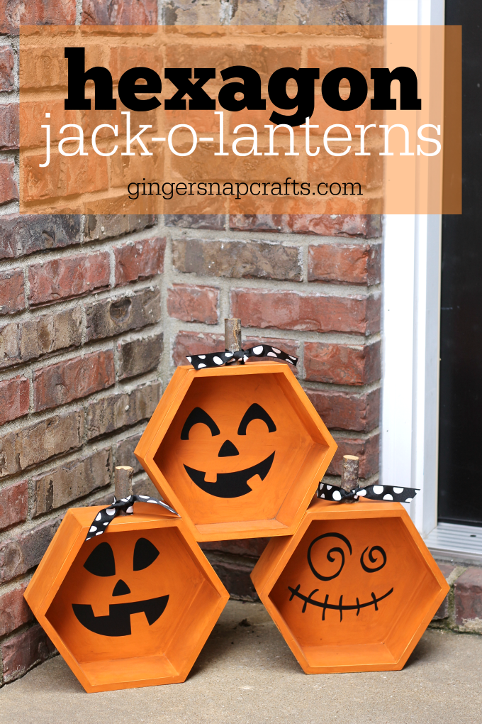 <p>Pre-made wooden boxes in hexagon shapes form the basis of this cute jack-o-lantern project. Paint them orange, add faces, and top with a cut section of tree branch for the stem.</p><p><a href="https://seevanessacraft.com/2017/10/halloween-hexagon-pumpkin-jack-o-lanterns/" rel="nofollow noopener" target="_blank" data-ylk="slk:Get the tutorial at See Vanessa Craft »;elm:context_link;itc:0;sec:content-canvas" class="link "><em>Get the tutorial at See Vanessa Craft »</em></a></p>