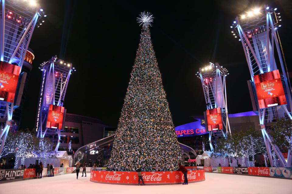 The Holiday Tree is seen at the 5th annual Holiday Tree Lighting at L.A. Live and opening of LA Kings Holiday Ice on Wednesday, Nov. 28, 2012, in Los Angeles. (Photo by Matt Sayles/Invision for AEG/AP Images)