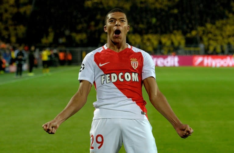 Monaco's Kylian Mbappe scored two goals during their UEFA Champions League quarter-final 1st leg match against Borussia Dortmund, in Dortmund, on April 12, 2017