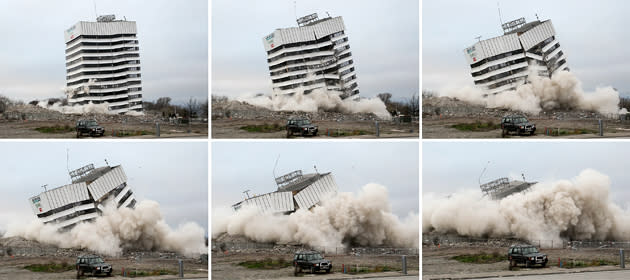 Earthquake Damaged Building Blown Up In Controlled Demolition