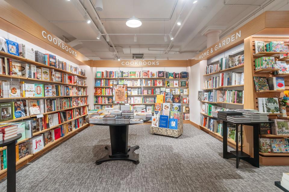 Barnes & Noble's new bookstores feature a modular design, including this store in New York's Upper East Side. Tall bookshelves divide the store into themed "rooms."