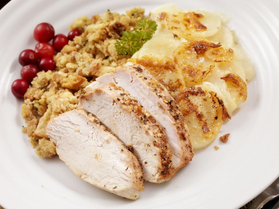 <p>This bird isn’t just for Thanksgiving. Turkey may not get the same love as chicken, but it’s nutrition profile is pretty darn similar. With 25 grams of protein in a 4-ounce serving, it’s a nice alternative to chicken in virtually any dish. </p><p><strong>Power up your protein: </strong>Try something simple like this <a rel="nofollow noopener" href="https://teaspoonofspice.com/turkey-tortilla-soup/" target="_blank" data-ylk="slk:turkey tortilla soup;elm:context_link;itc:0;sec:content-canvas" class="link ">turkey tortilla soup</a> from Teaspoon of Spice, which can be made in batches and frozen for lazy (but cozy) days.</p>