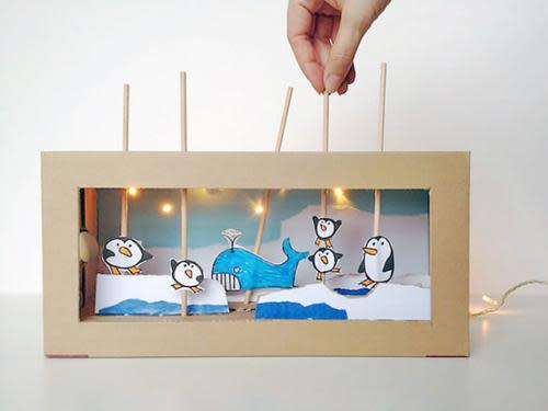 homemade puppet theather for kids with lighting