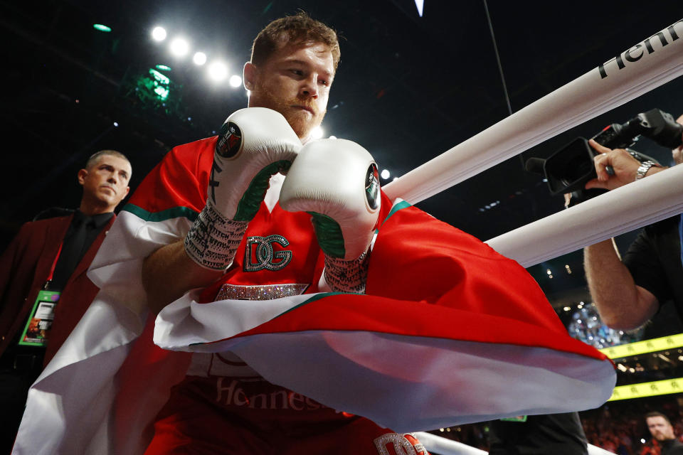 Reigning Super Middleweight Champion Canelo Alvarez (pictured) entering the ring.