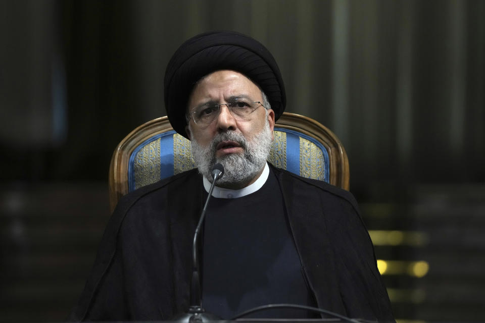 FILE - Iranian President Ebrahim Raisi speaks in a news briefing at the Saadabad Palace in Tehran, Iran, on June 11, 2022. Iran said Tuesday, Aug. 16, it submitted a “written response” to what has been described as a final roadmap to restore its tattered nuclear deal with world powers. Raisi has repeatedly tried to blame Washington for the delay in reaching an accord. (AP Photo/Vahid Salemi, File)