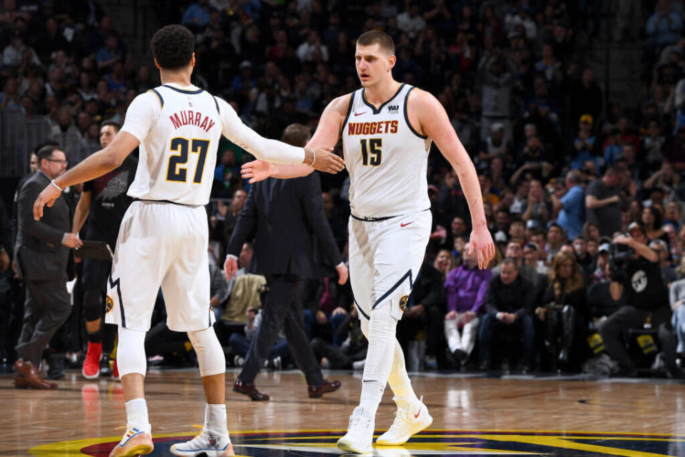 Nikola Jokic and Jamal Murray combined for 60 points and 14 assists in Game 1. (Getty Images)