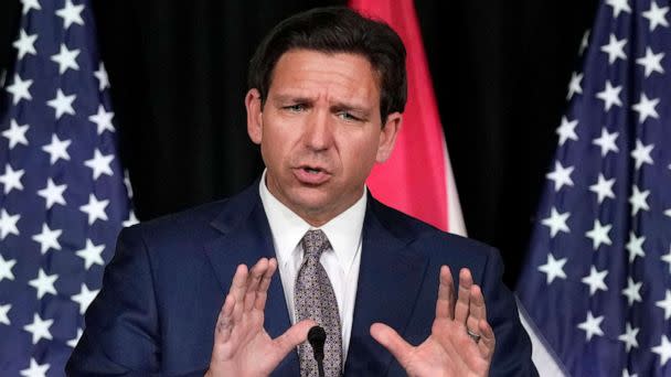 PHOTO: Florida Gov. Ron DeSantis speaks as he announces a proposal for Digital Bill of Rights, Wednesday, Feb. 15, 2023, at Palm Beach Atlantic University in West Palm Beach, Fla. (Wilfredo Lee/AP)