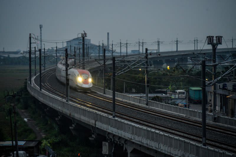 An electric Multiple Unit high-speed train is seen during Hot Sliding Test in Tegalluar