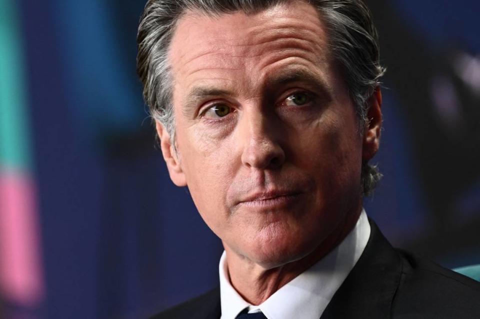 California Governor Gavin Newsom speaks during the Milken Institute Global Conference in Beverly Hills on May 2, 2023.