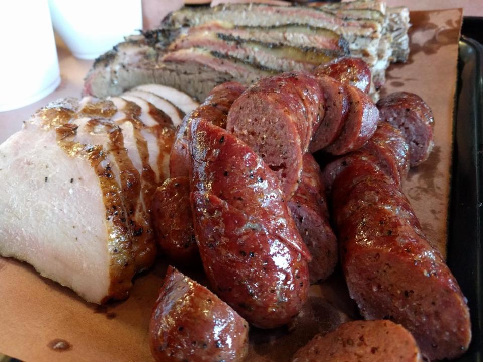 A selection of meats at Evie Mae's BBQ in Wolfforth near Lubbock.