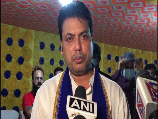 Tripura CM Biplab Kumar Deb at the Agartala Ganesh Puja celebrations. (Photo/ANI)