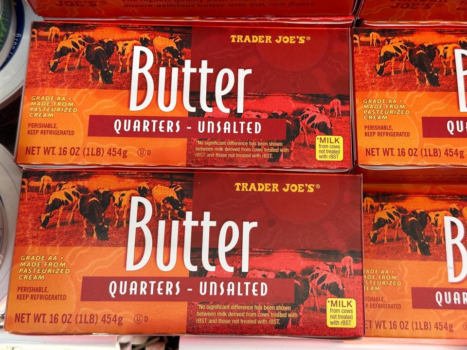 boxes of unsalted butter in the fridge at trader joe's