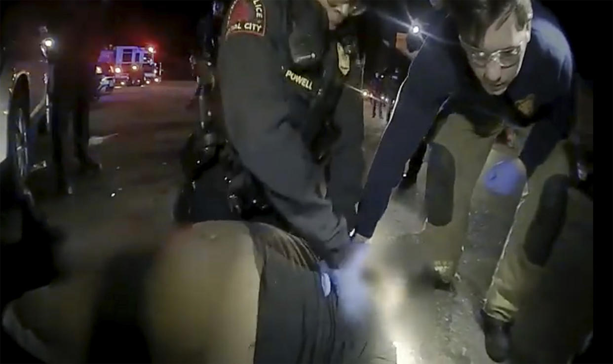 This screengrab shows the arrest in Raleigh, N.C., of Darryl Tyree Williams, who died after being stunned repeatedly with stun guns on Jan. 17, 2023. (City of Raleigh via AP)