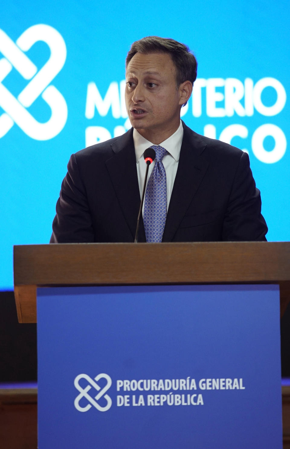 Attorney General of the Dominican Republic, Jean Alain Rodríguez, gives a press conference in relation to the attack on former Boston Red Sox slugger David Ortiz in Santo Domingo, Dominican Republic, Wednesday June 19, 2019. According to Rodríguez, Ortiz was shot by a gunman who mistook him for the real target, Sixto David Fernández, who was seated at the same table. (AP Photo/Roberto Guzman)