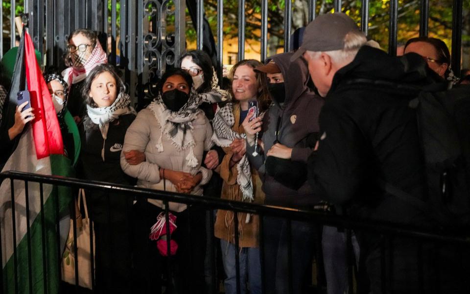 Pro-Palestine protesters link arms