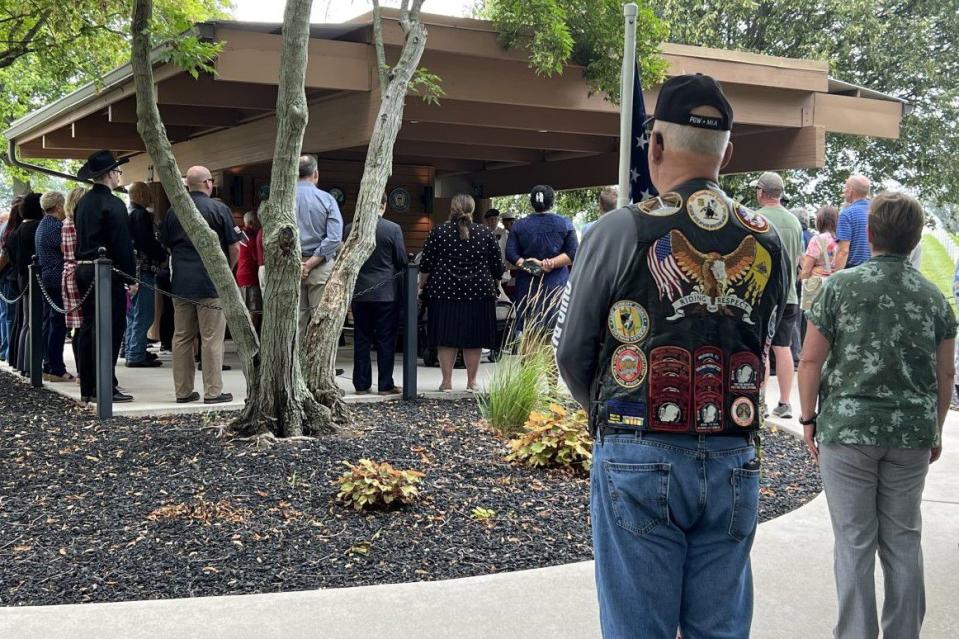 Dozens of people attended the funeral of local Marine veteran James Brooks at the Dayton National Cemetery Thursday. Brooks died at the Dayton VA recently, but had no known family members. (Xavier Hershovitz/Staff)