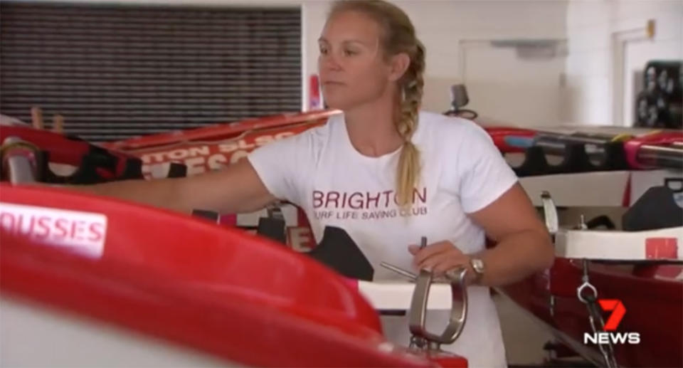 Brighton Surf Life Saver Katrina Meehan and her teammates were training in a surfboat and heard his calls for help, and came to the rescue. Source: 7 News