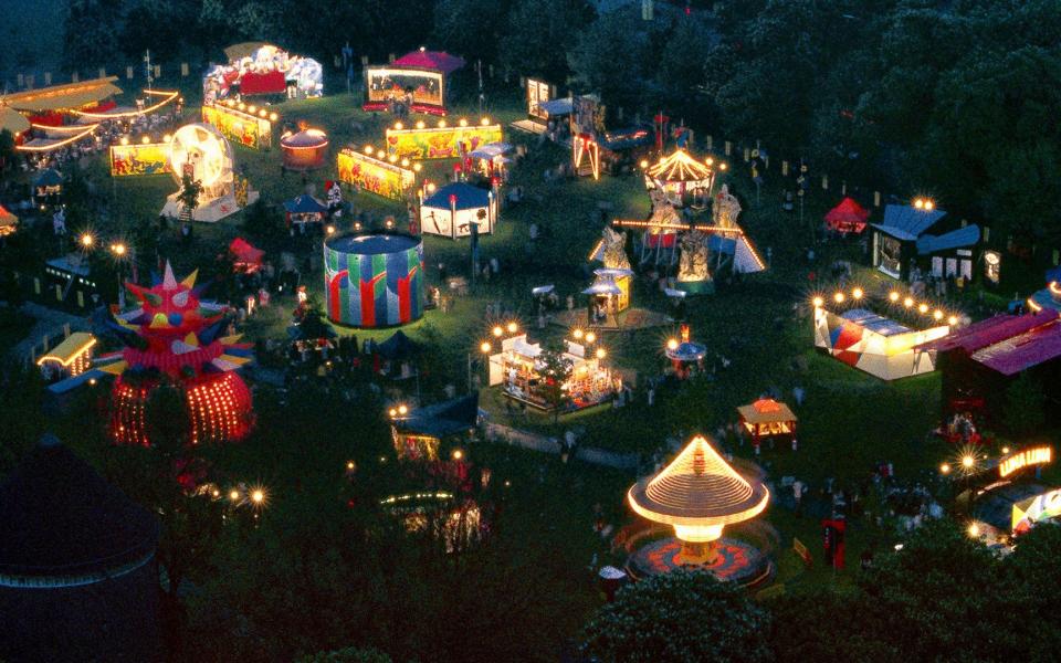 An aerial view of Luna Luna in Hamburg in 1987