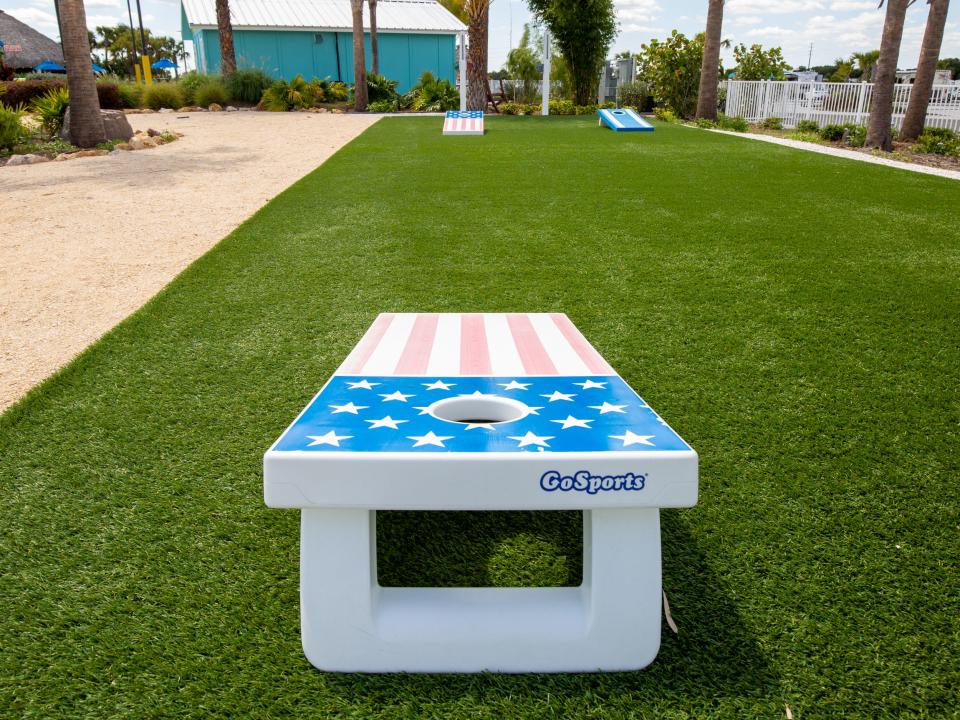 Cornhole with an American flag pattern.