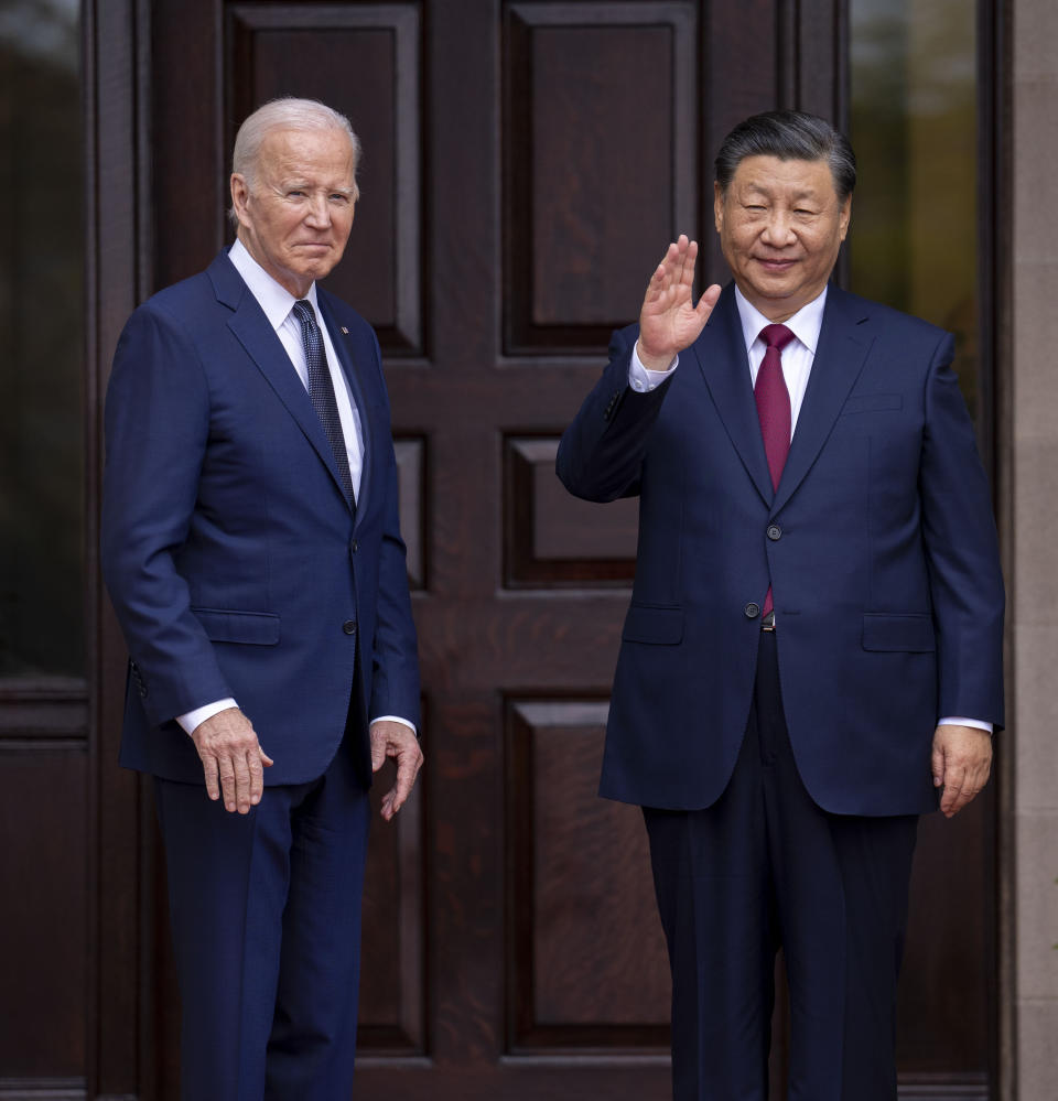 President Joe Biden greets China's President President Xi Jinping at the Filoli Estate in Woodside, Calif., Wednesday, Nov, 15, 2023, on the sidelines of the Asia-Pacific Economic Cooperative conference. (Doug Mills/The New York Times via AP, Pool)