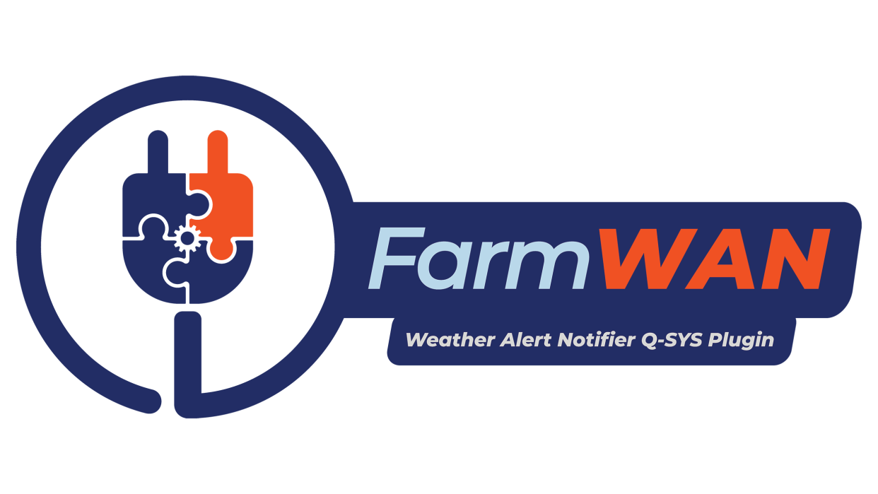 The logo for FarmWAN, a new weather plug-in for Q-SYS users.  