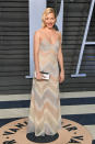 <p>The British actress opted for a chevron print in a soft neutral palette. (Photo: Jon Kopaloff/WireImage) </p>