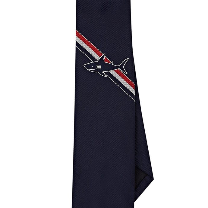 <p><em>Thom Browne embroidered silk stripe tie, $220, buy now at <a rel="nofollow noopener" href="http://www.barneys.com/product/thom-browne-shark-&-tricolor-stripe-silk-necktie-504961514.html?mbid=synd_yahoostyle" target="_blank" data-ylk="slk:barneys.com;elm:context_link;itc:0;sec:content-canvas" class="link ">barneys.com</a></em></p>